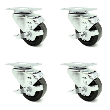 Service Caster 3 Inch Phenolic Wheel Swivel Top Plate Caster Set with Brake SCC-20S314-PHR-TLB-4